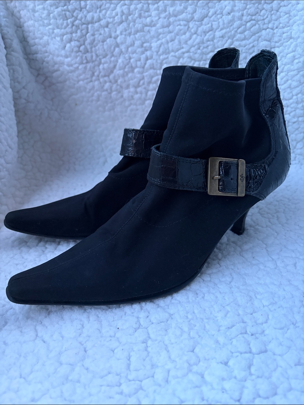 Donald J. Pliner Black Pointed Ankle Boots with Buckle Detail -Sz 39